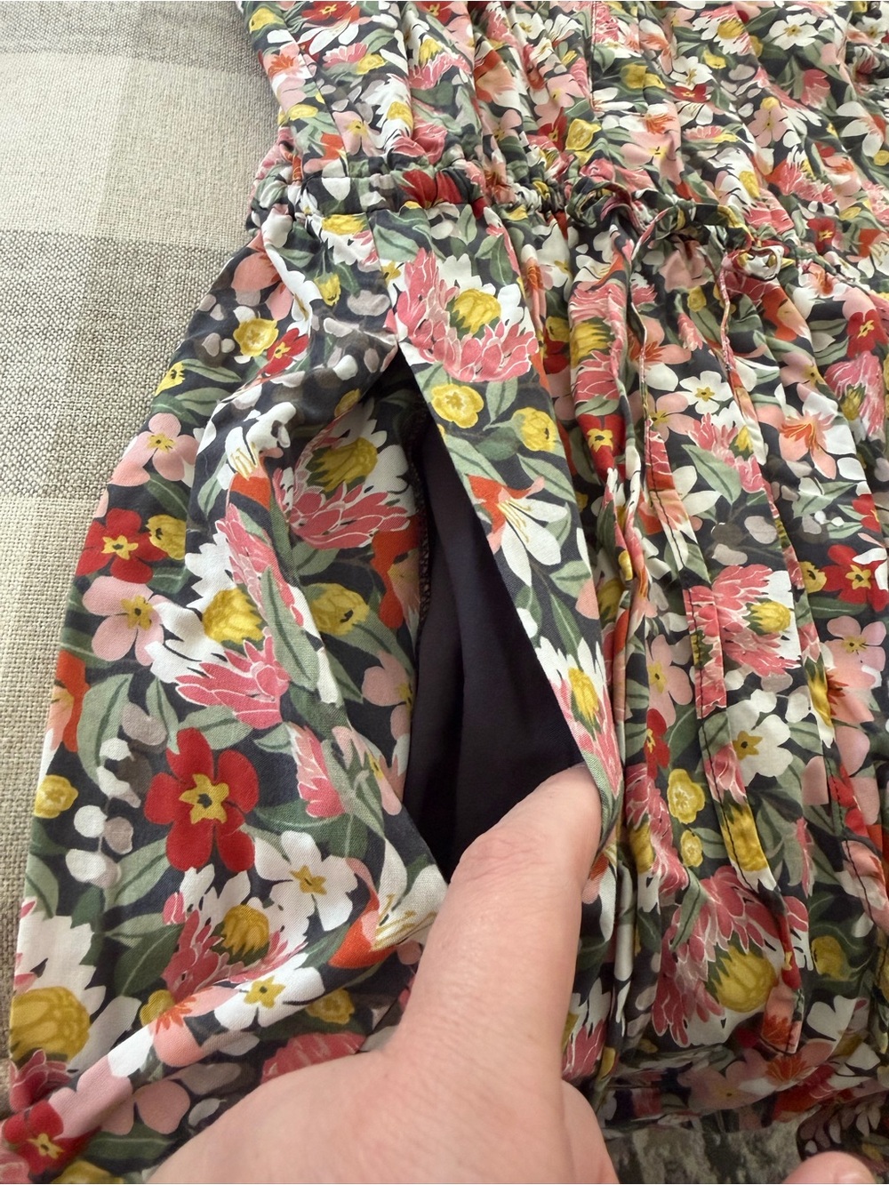 LOFT Floral Ruffle Drawstring Dress Pockets Women’s Medium Cottagecore Garden - Picture 4 of 8